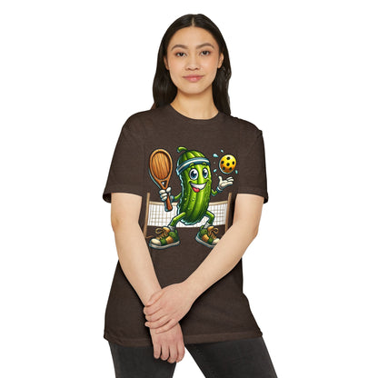 Pickleball Pickle T-Shirt — Cute Cartoon Pickle Playing Pickleball Tee