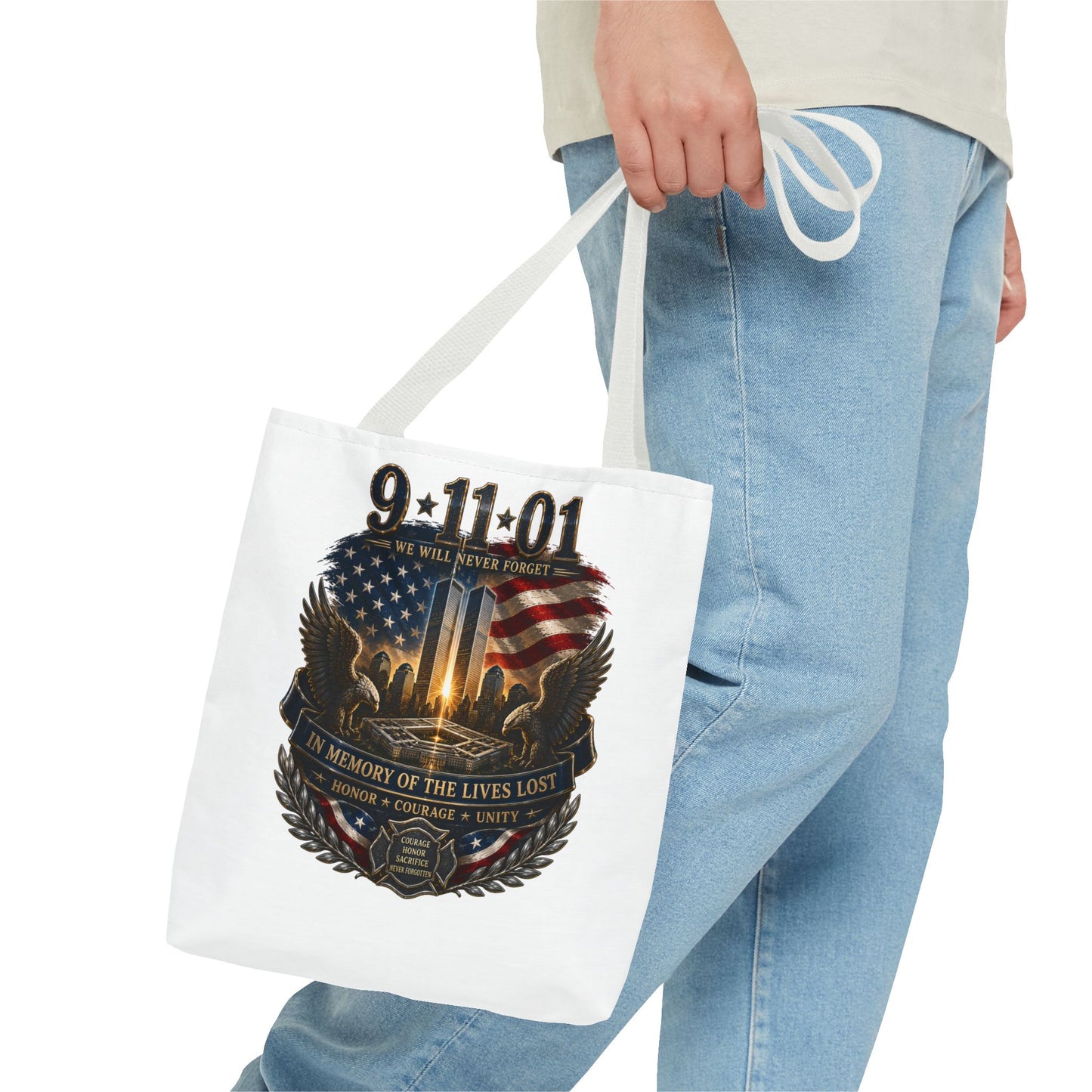 9/11 Memorial Tote Bag — We Will Never Forget Tribute Tote