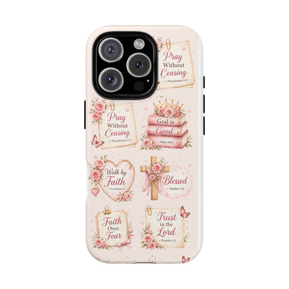 Christian Floral Phone Case — "Pray Without Ceasing" Faith Cross Design