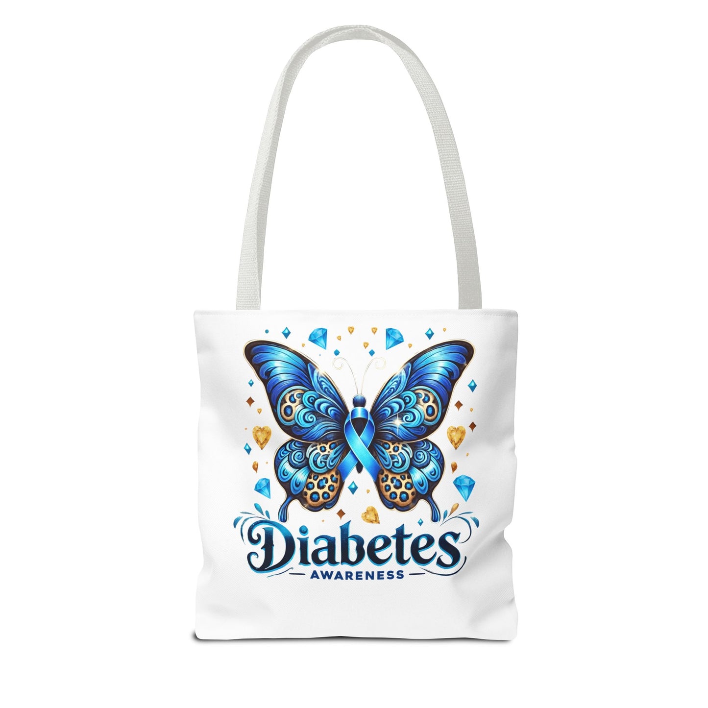 Diabetes Awareness Tote Bag — Blue Butterfly Ribbon Design