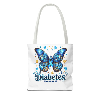 Diabetes Awareness Tote Bag — Blue Butterfly Ribbon Design