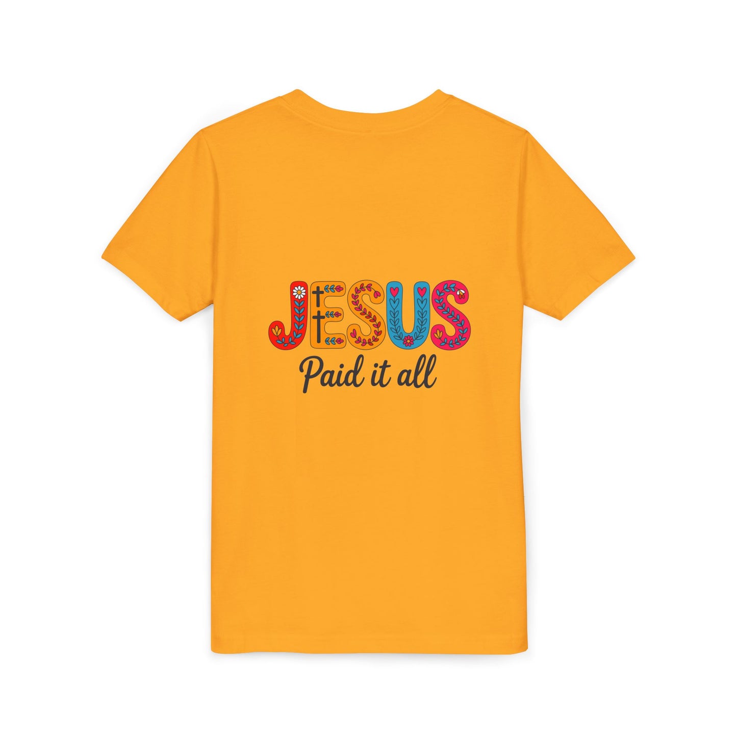 Youth Tee — "Jesus Paid It All" Colorful Faith Graphic