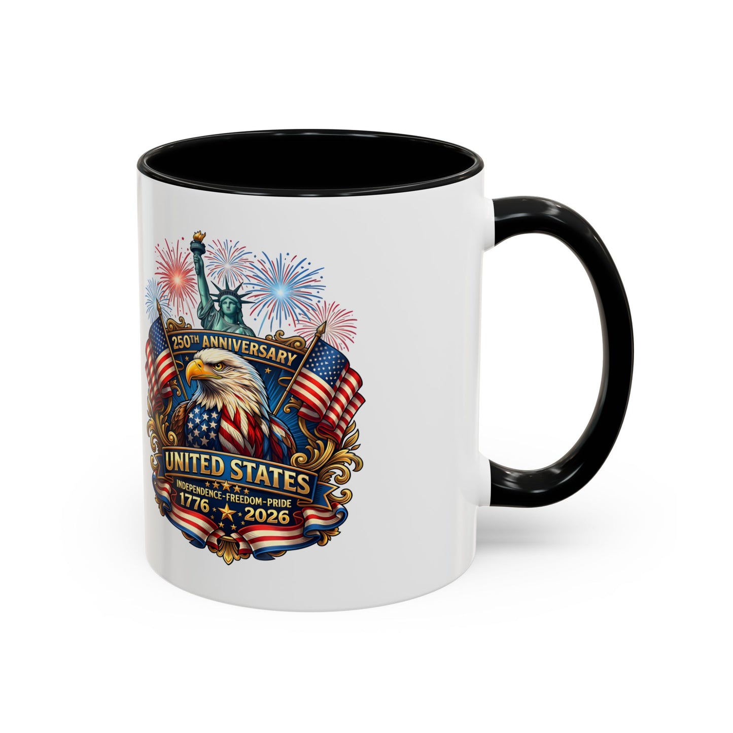 Patriotic Coffee Mug — United States 250th Anniversary Eagle & Fireworks (11/15oz)