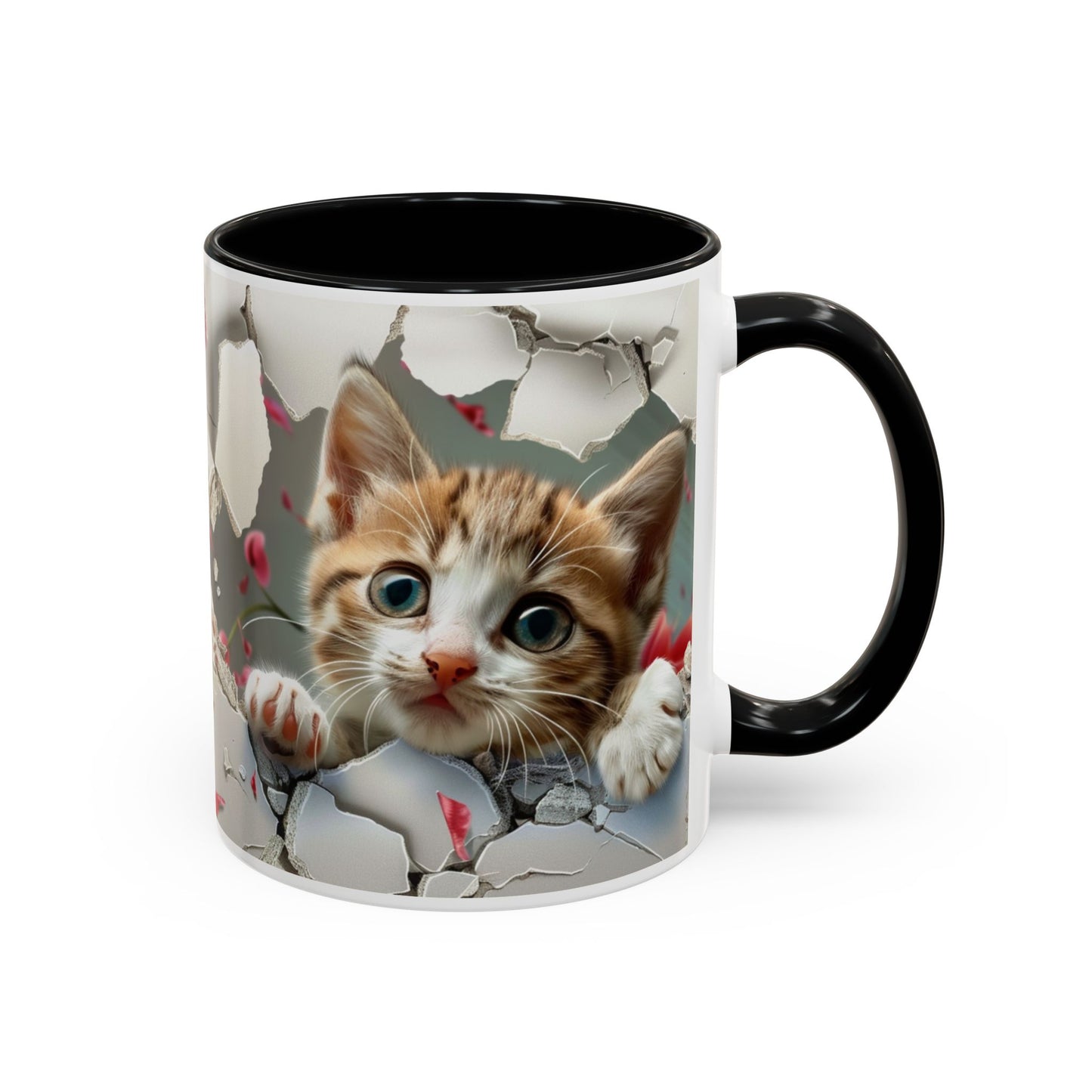Kitten Peek Accent Coffee Mug — Cute Cat Peekhole Design (11/15 oz)