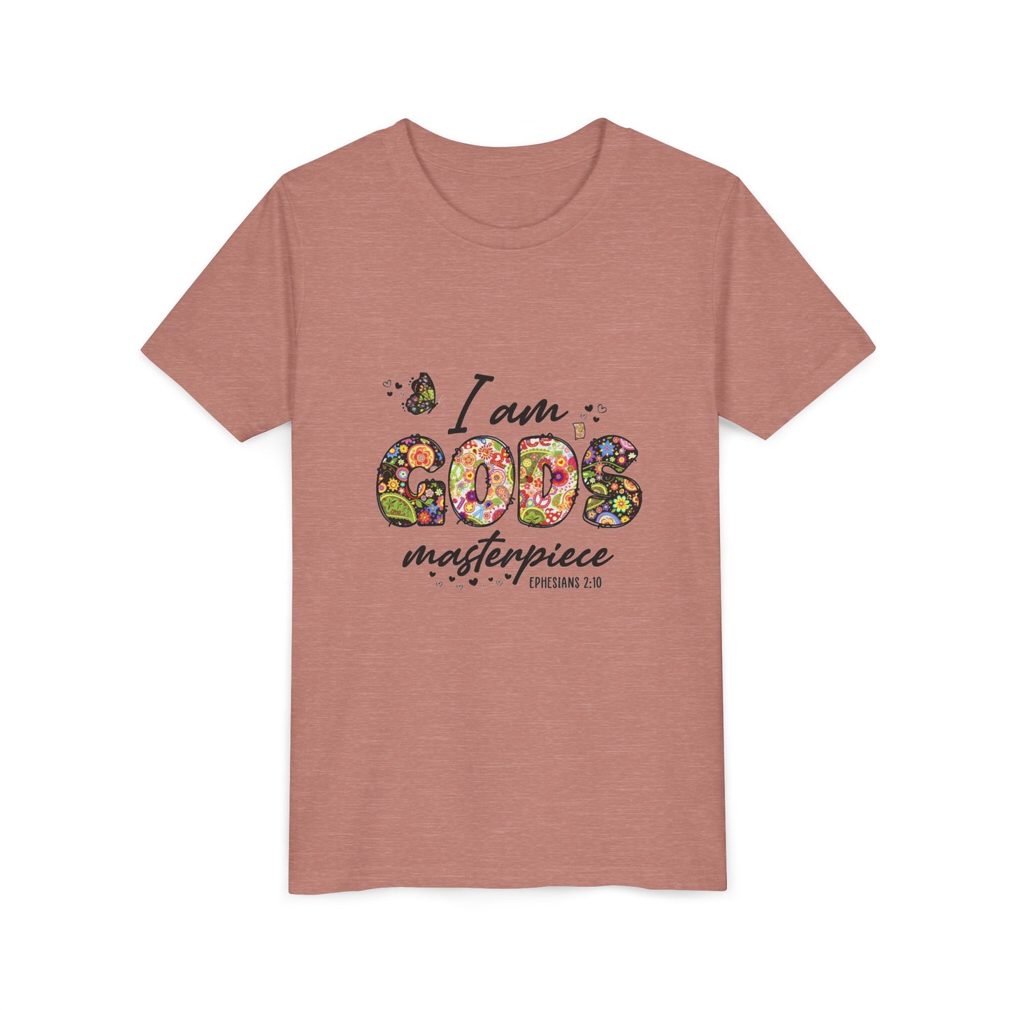I Am God’s Masterpiece Youth Tee — Floral Christian Inspirational Shirt