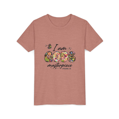 I Am God’s Masterpiece Youth Tee — Floral Christian Inspirational Shirt
