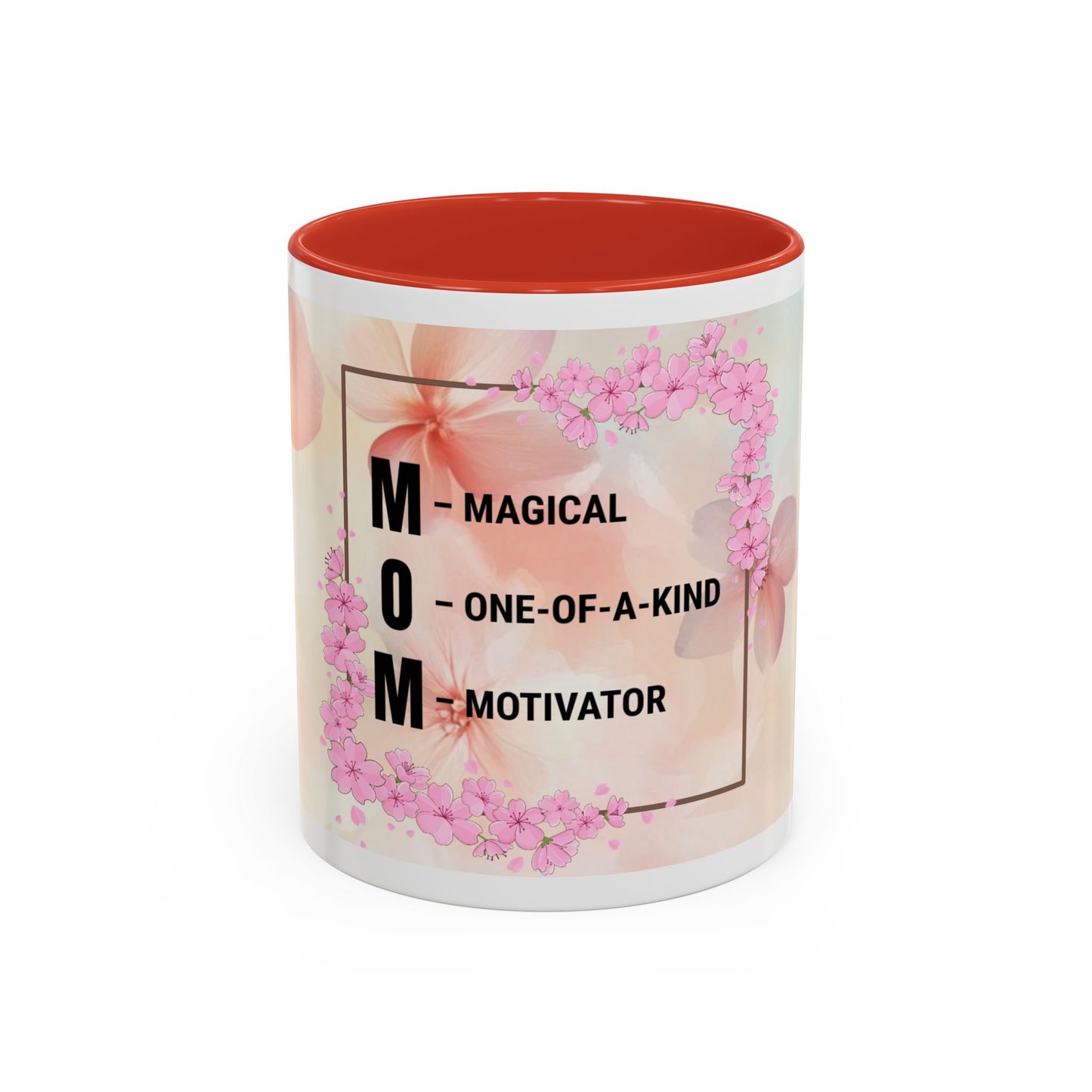 Mom Acronym Coffee Mug — "MOM: Magical • One-of-a-Kind • Motivator" Floral Accent