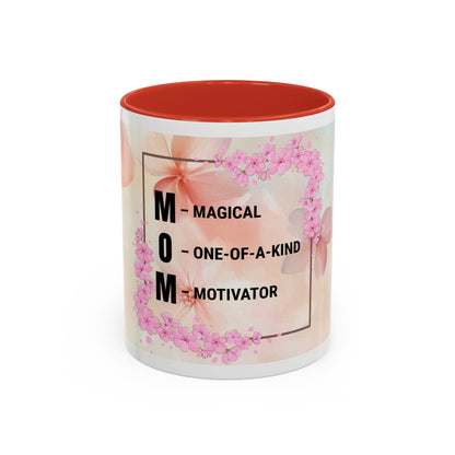 Mom Acronym Coffee Mug — "MOM: Magical • One-of-a-Kind • Motivator" Floral Accent