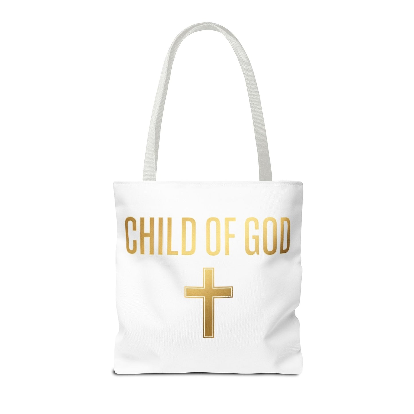 Child of God Tote Bag — Gold Cross Religious Canvas Tote