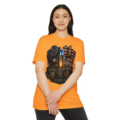 9/11 Memorial T-Shirt — "We Will Never Forget" Patriotic Tribute