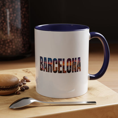 Barcelona Accent Coffee Mug — Scenic Cityscape Text Travel Souvenir (11/15oz)