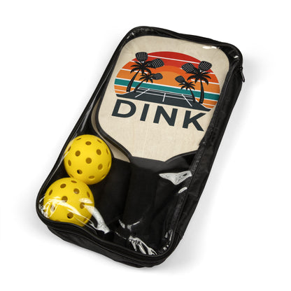 Pickleball Paddle Set - 'DINK' Retro Sunset Design (2 Paddles + Balls)