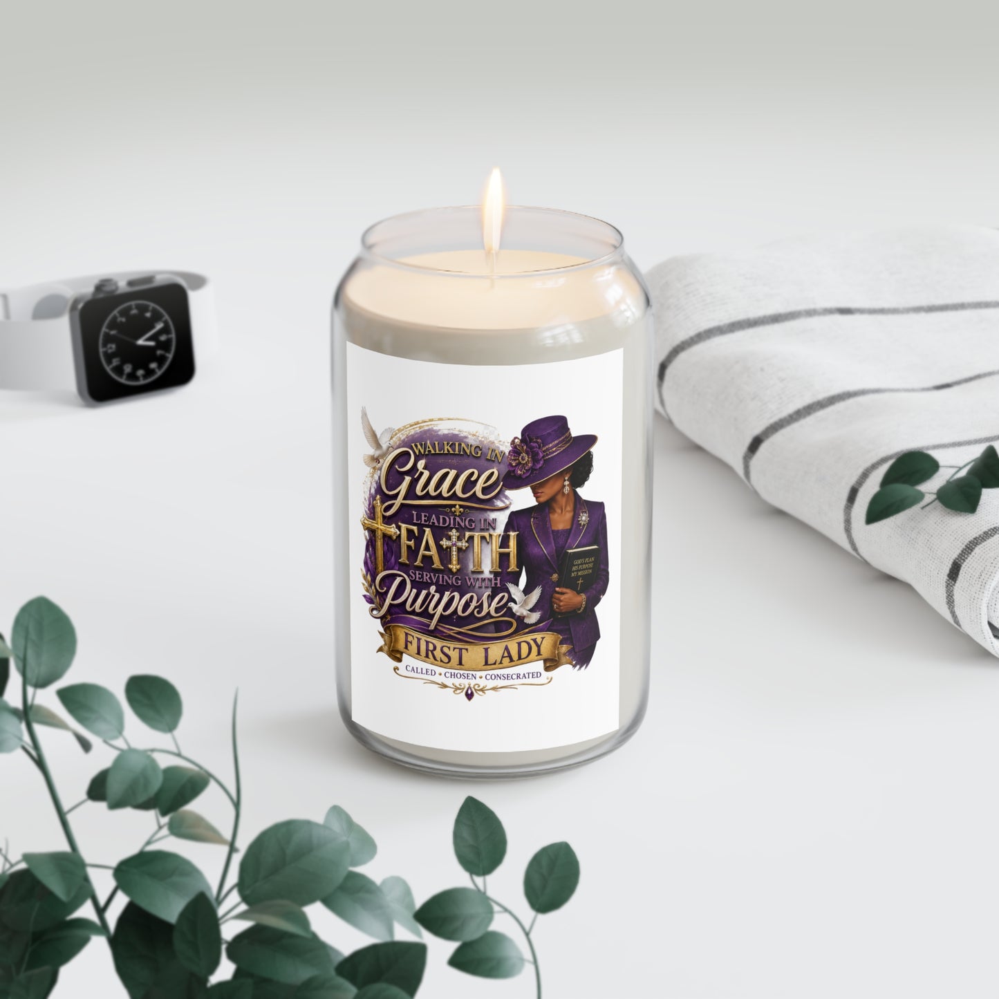 Scented Soy Candle — “Grace, Faith & Purpose” First Lady Inspirational Design (13.75 oz)