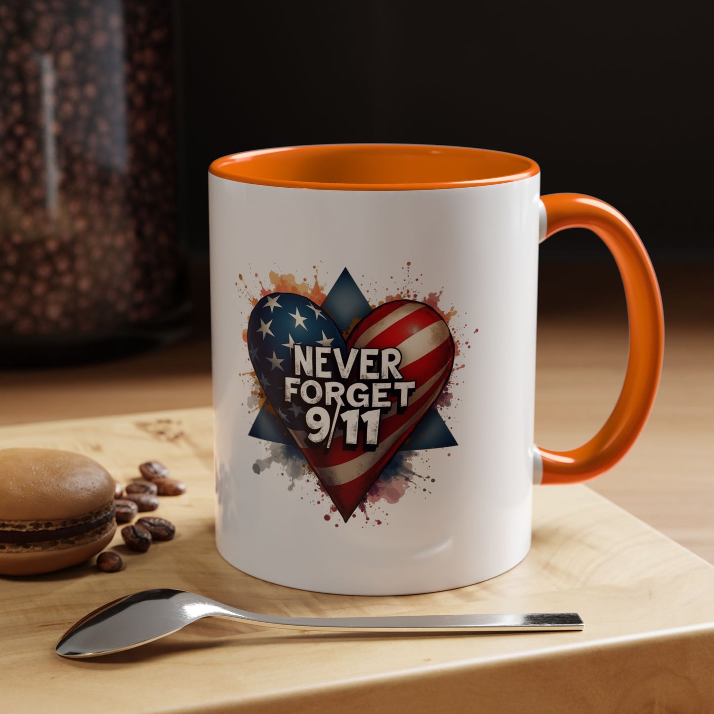 Never Forget 9/11 Heart Accent Coffee Mug – Patriotic Memorial 11/15oz