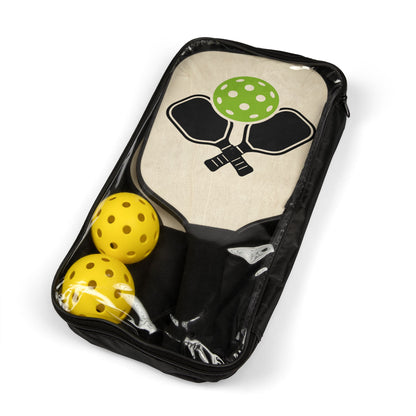 Pickleball Paddle Set — Retro Crossed Paddles & Green Dimple Ball Kit