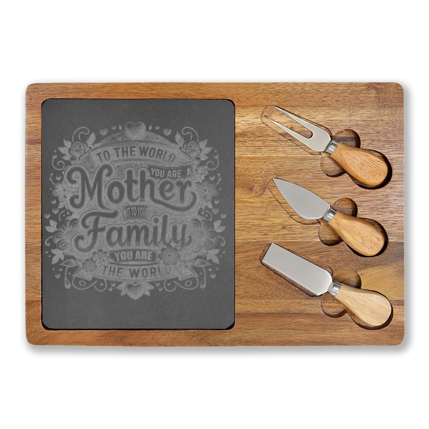 Engraved Charcuterie Board — "To the World You Are a Mother" Serving Set