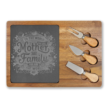 Engraved Charcuterie Board — "To the World You Are a Mother" Serving Set