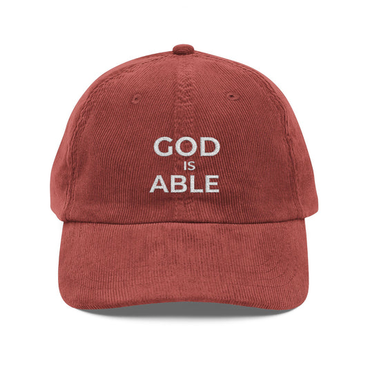 God Is Able Embroidered Corduroy Cap — Vintage Faith Baseball Hat