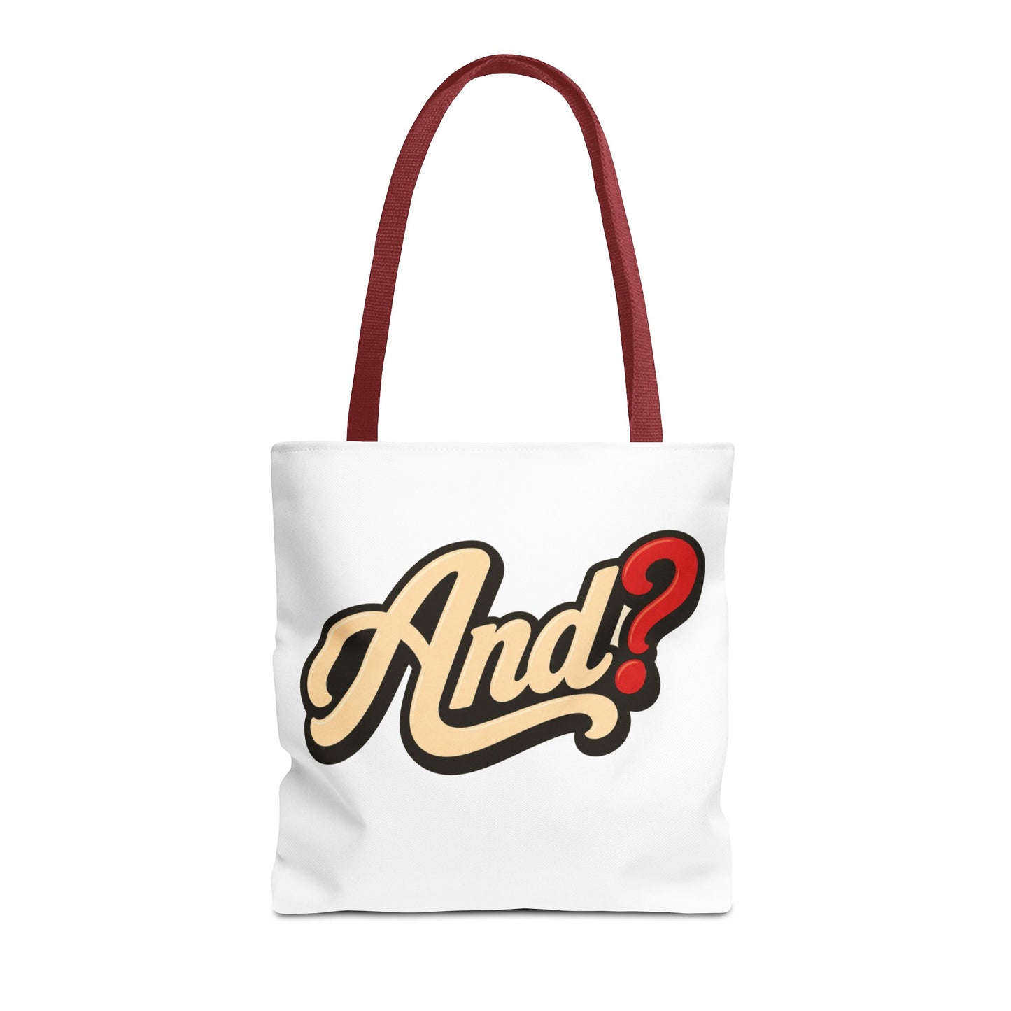 And? Graphic Tote Bag — Retro Script Question Mark Design