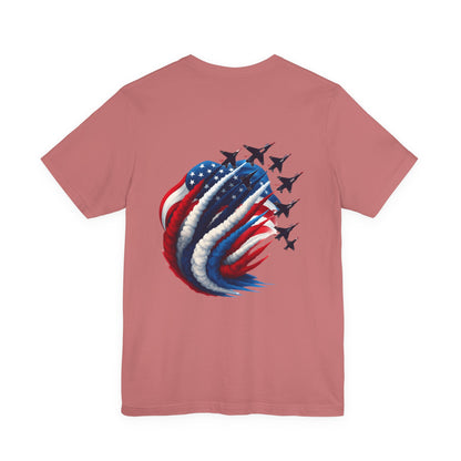 Patriotic Jet Flyover T-Shirt — American Flag Smoke Trail Tee