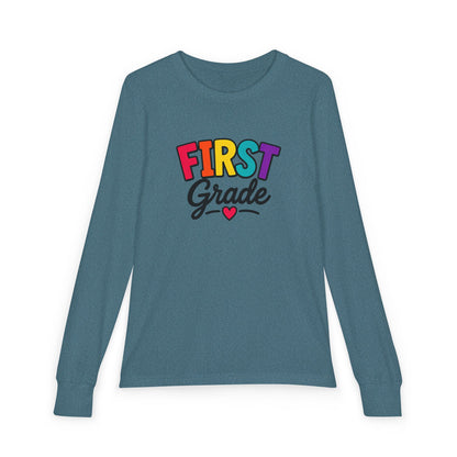 First Grade Kids Long Sleeve Tee — Colorful Back-to-School Shirt