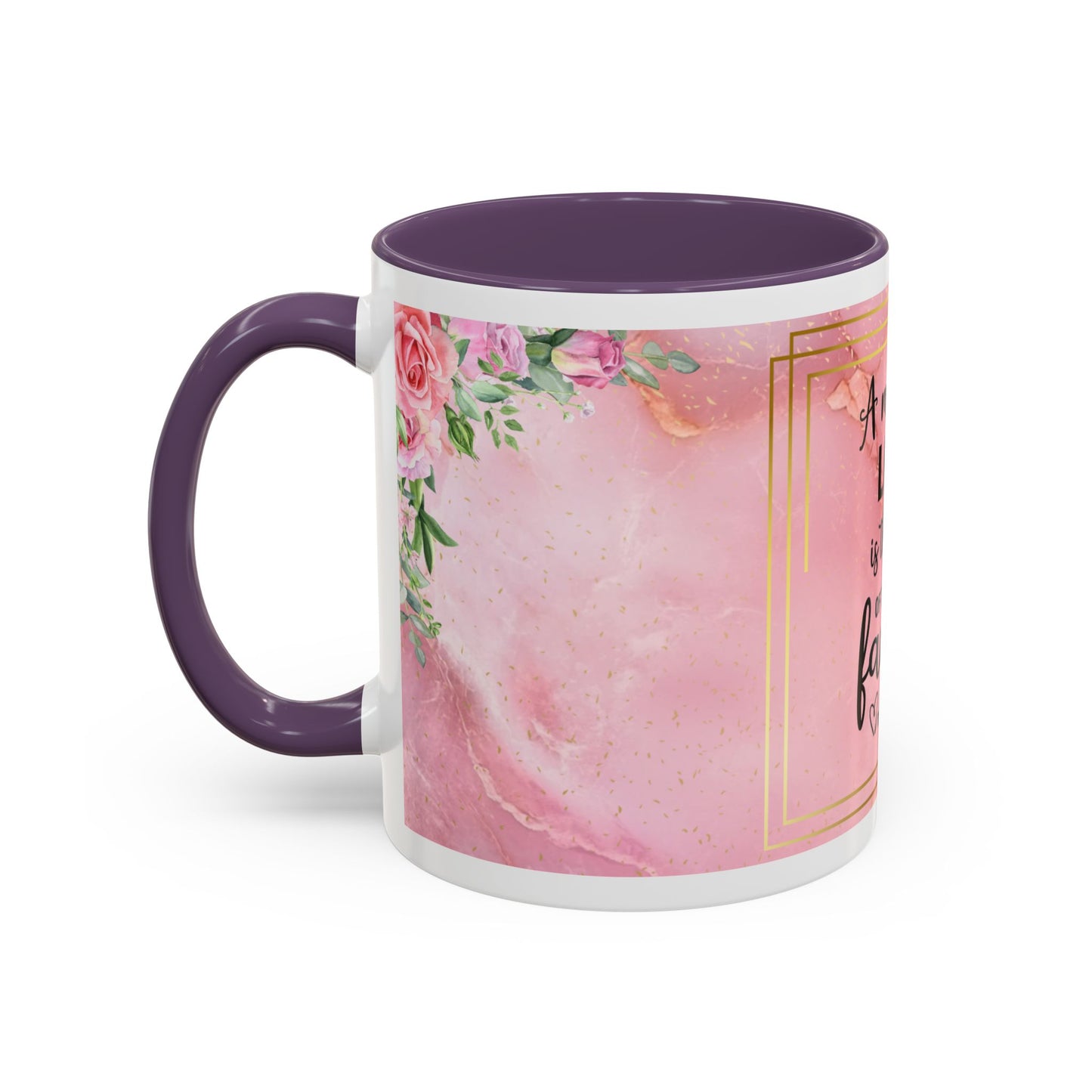 Mother’s Love Accent Coffee Mug — “A Mother's Love is the Heart of the Family” (Pink Floral, 11/15oz)