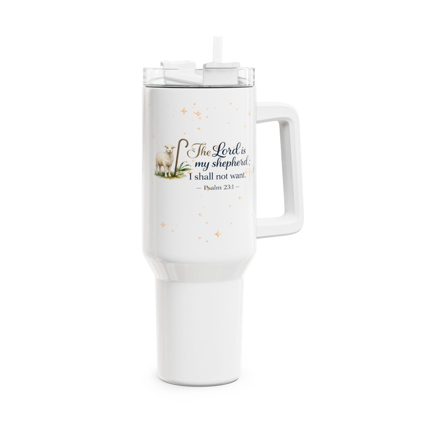 40oz Inspirational Tumbler – “The Lord is my shepherd, I shall not want” Psalm 23:1 Travel Mug with Lamb Design