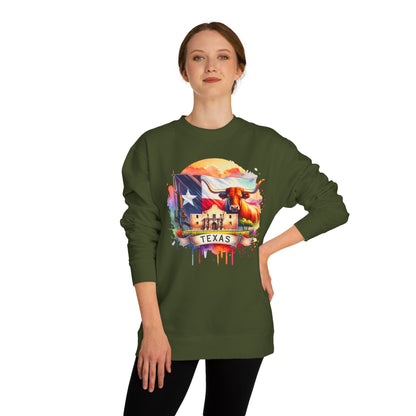 Texas Watercolor Flag Sweatshirt — Longhorn & Alamo Graphic