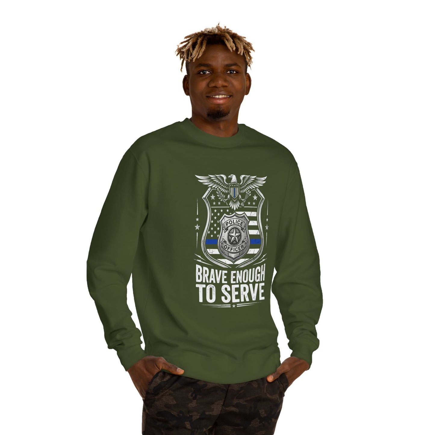 Police Tribute Sweatshirt — "Brave Enough to Serve" Badge Crewneck
