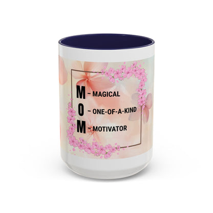 Mom Acronym Coffee Mug — "MOM: Magical • One-of-a-Kind • Motivator" Floral Accent