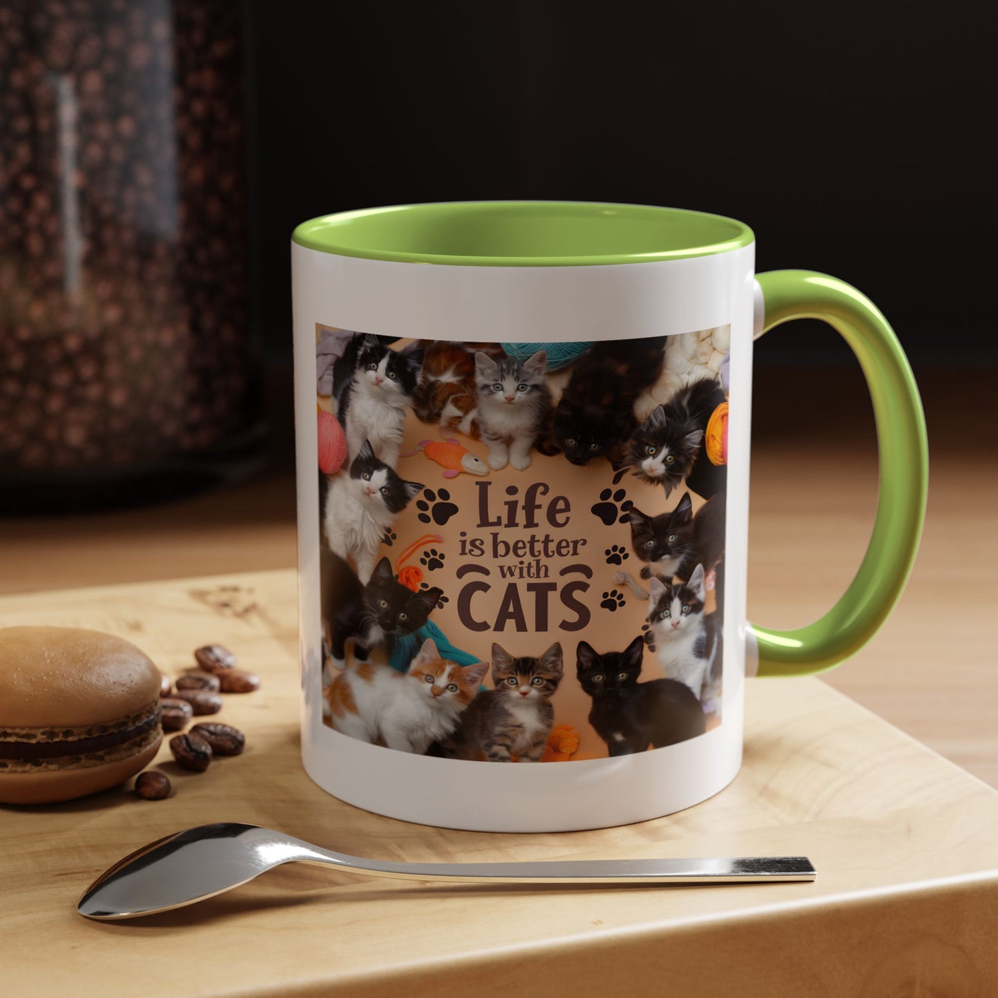 Cat Lover Accent Coffee Mug — “Life Is Better With Cats” 11/15oz