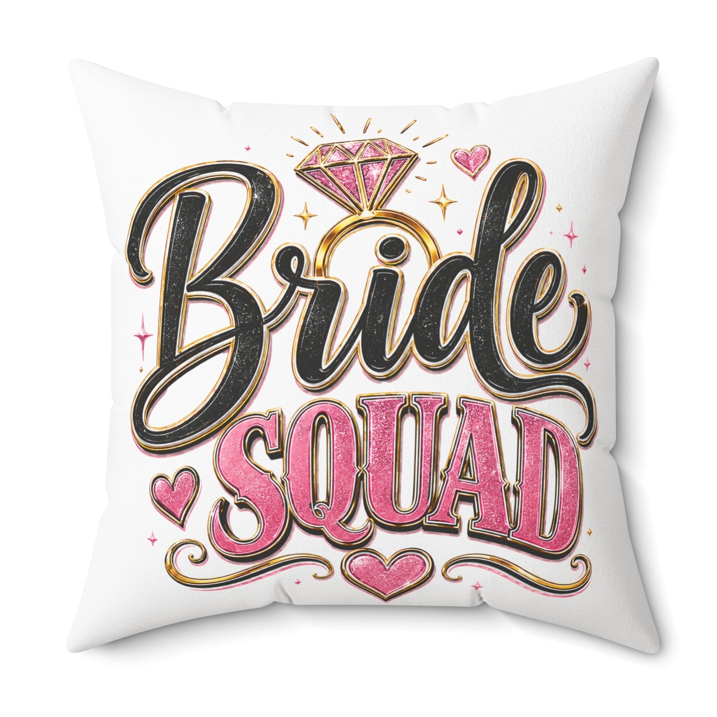 Bride Squad Decorative Pillow — Bachelorette Party Accent Cushion with Pink Diamond Design