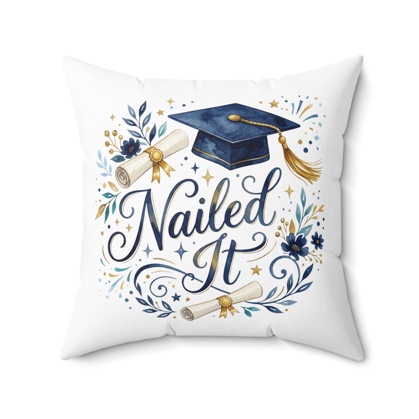 Graduation 'Nailed It' Decorative Pillow — Graduation Throw Pillow with Cap & Diploma Design