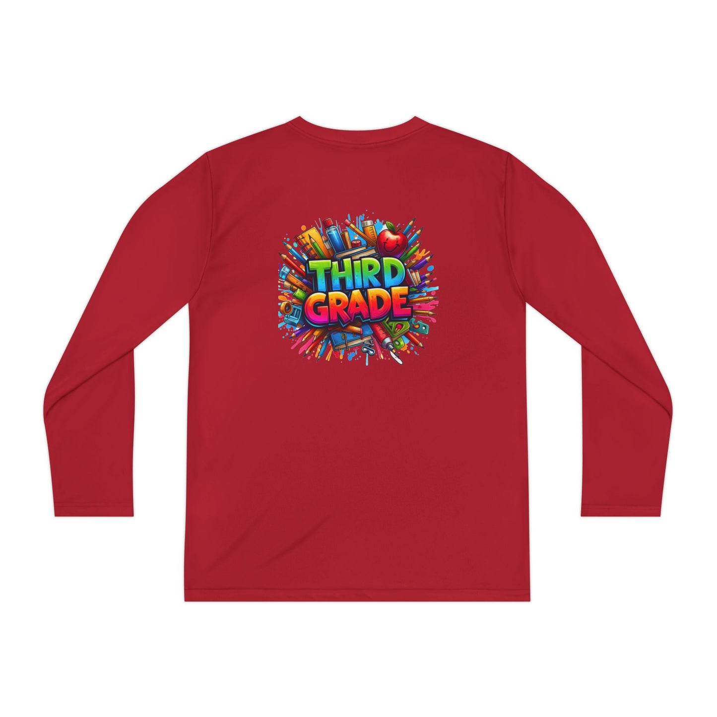 Third Grade Youth Long Sleeve Tee — Colorful School Supplies Design