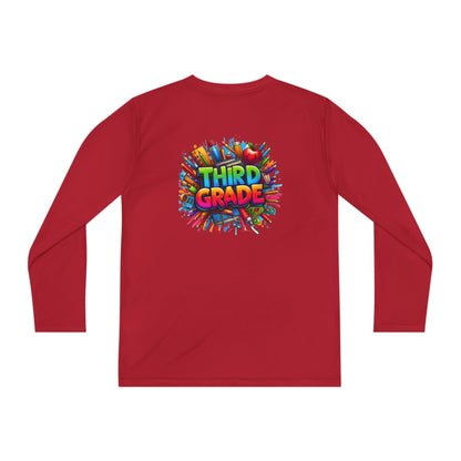 Third Grade Youth Long Sleeve Tee — Colorful School Supplies Design