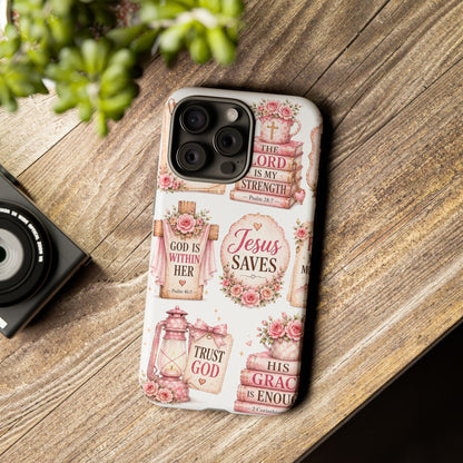 Faith Phone Case — 'Jesus Saves' Floral Christian Scripture iPhone Case