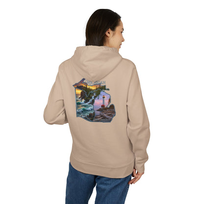 Michigan Lakeshore Hoodie — Scenic Lighthouse Sunset State Silhouette