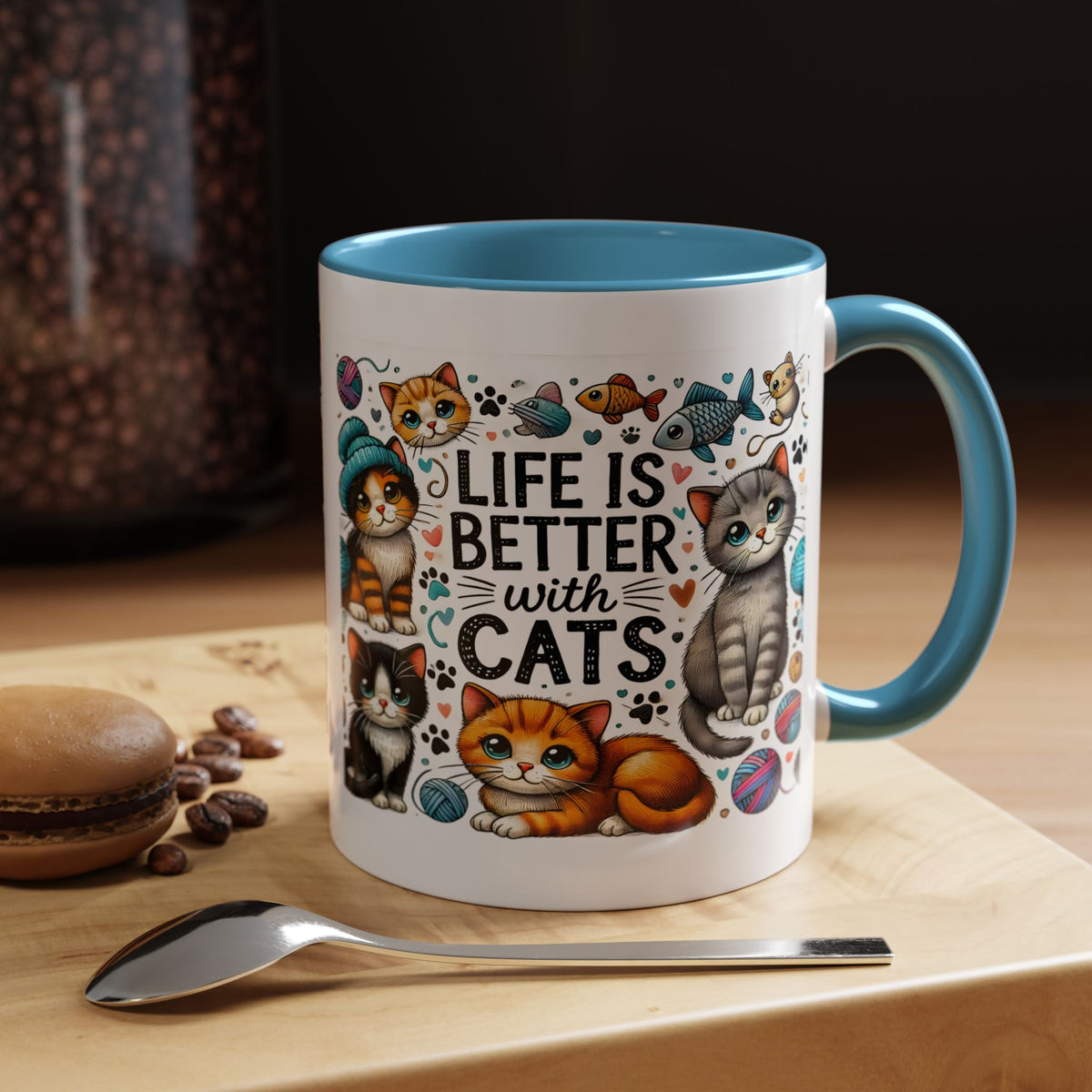 Life Is Better With Cats Accent Coffee Mug – Cute Kitten Ceramic Tea Cup (11/15oz)