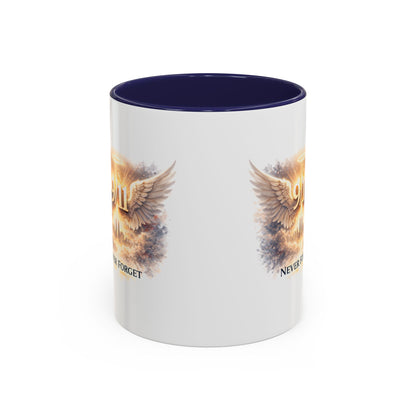 9/11 Never Forget Accent Coffee Mug — Memorial Tribute Ceramic Mug