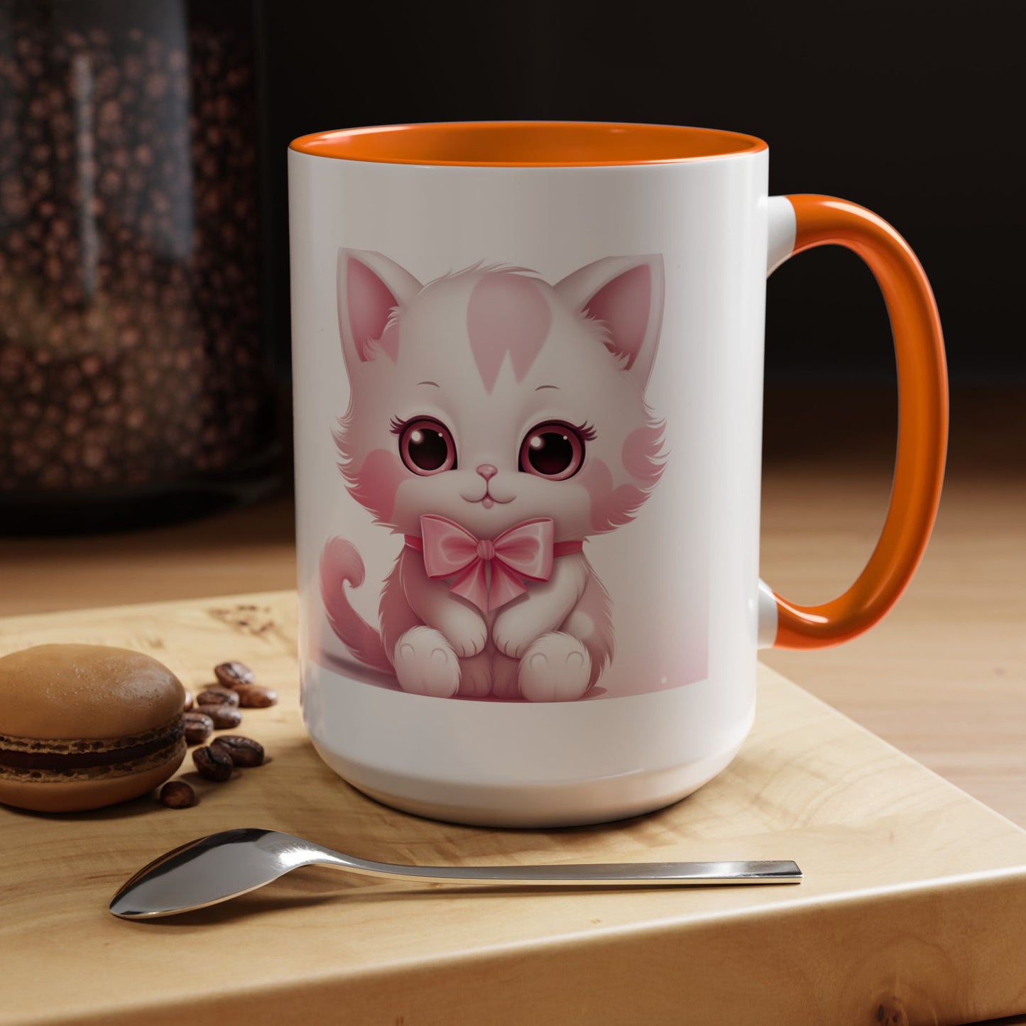 Cute Pink Kitty Accent Coffee Mug — Adorable Cat Design, Gift for Cat Lovers