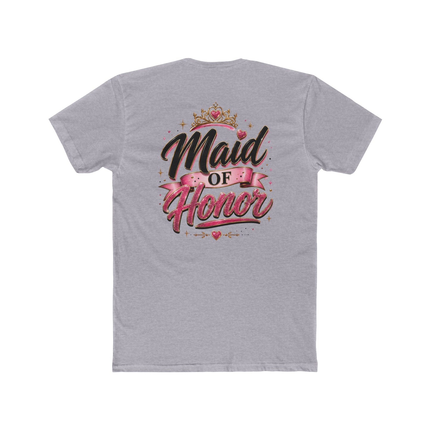 Maid of Honor T-Shirt — Bridal Party Tee with Crown & Pink Ribbon Design