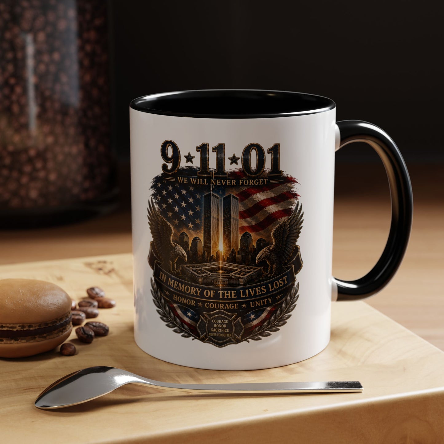 9·11 Memorial Coffee Mug — Never Forget Tribute Accent Mug (11/15oz)