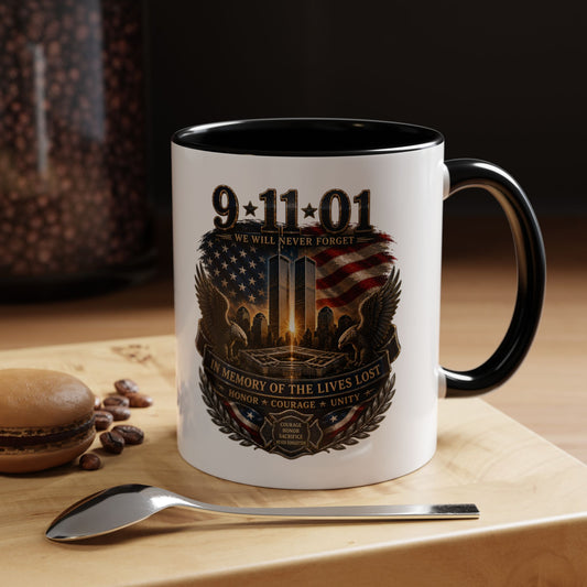 9·11 Memorial Coffee Mug — Never Forget Tribute Accent Mug (11/15oz)