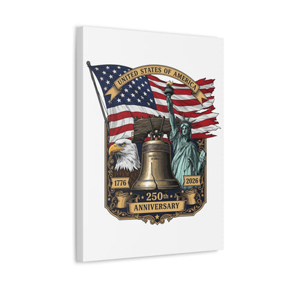 250th Anniversary USA Canvas Wall Art – Liberty Bell, Eagle & Flag Stretched Canvas