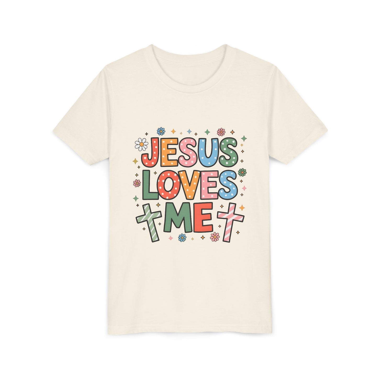 Youth Tee — "Jesus Loves Me" Colorful Christian Kids T-Shirt