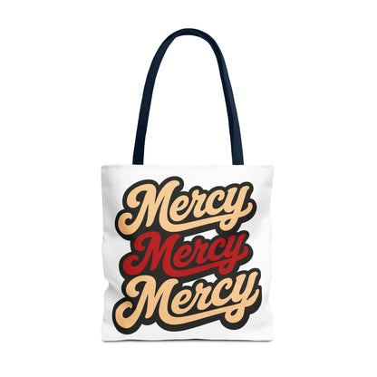 Mercy Mercy Mercy Retro Script Tote Bag — Vintage Typography Canvas Tote