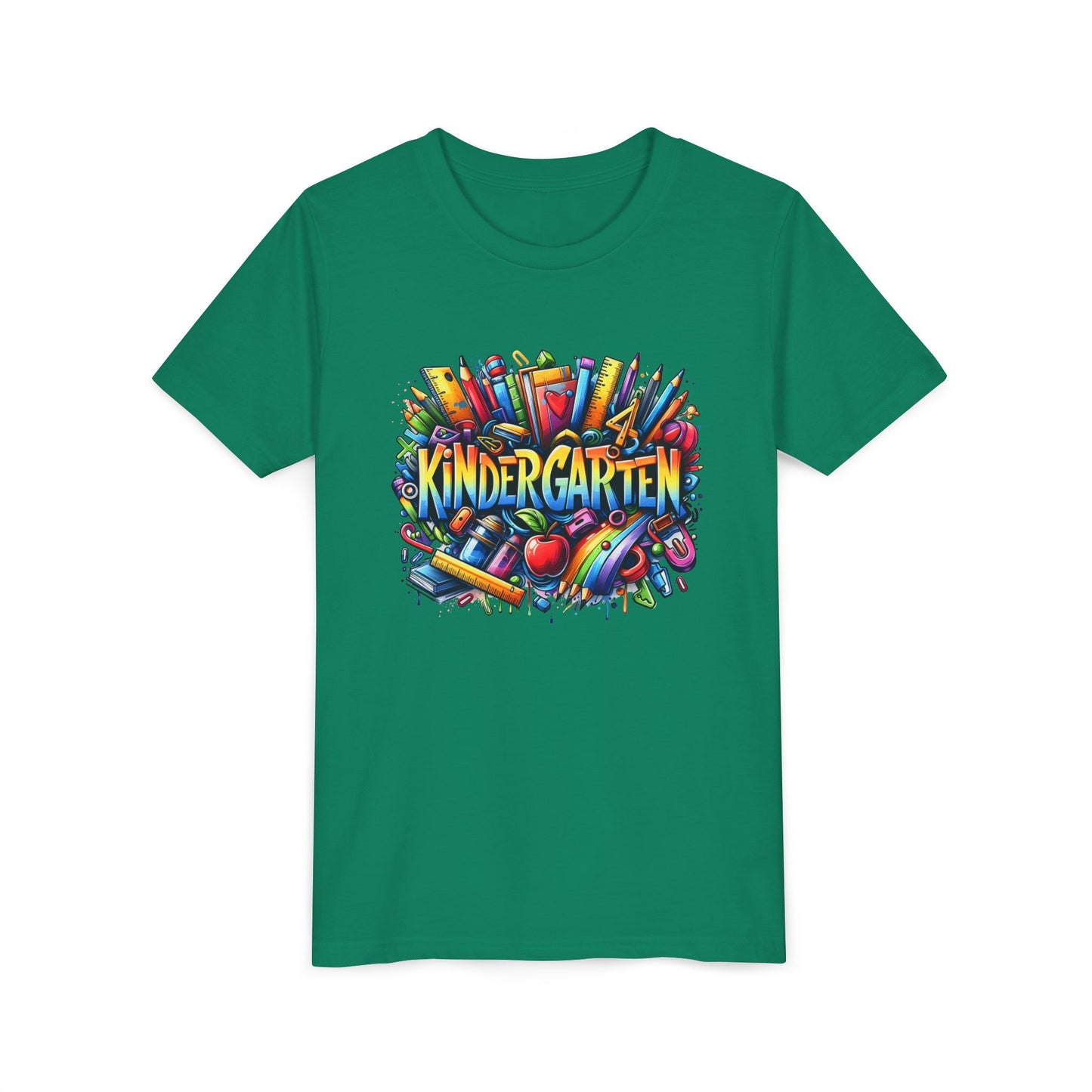 Kindergarten Colorful School Supplies Youth Tee — Back-to-School Kids T-Shirt