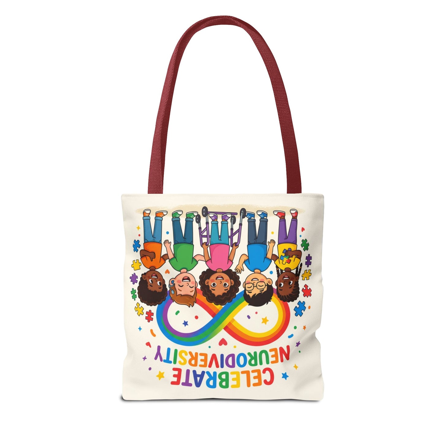 Celebrate Neurodiversity Tote Bag — Rainbow Infinity Symbol with Diverse Kids