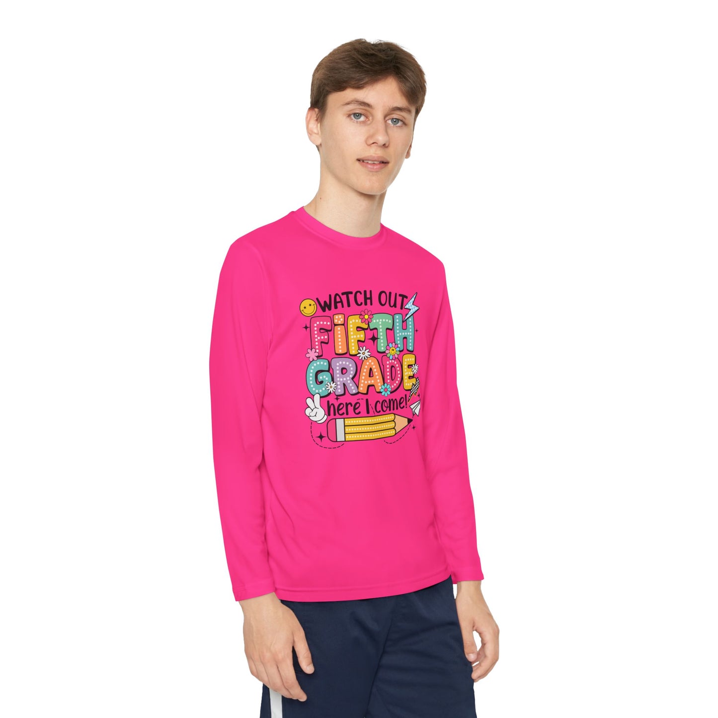 Youth Long Sleeve Tee - "Watch Out Fifth Grade Here I Come" Back-to-School Shirt