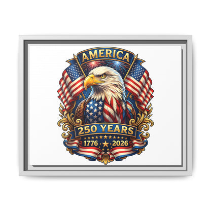 America 250th Anniversary Framed Canvas — Patriotic Bald Eagle Wall Art